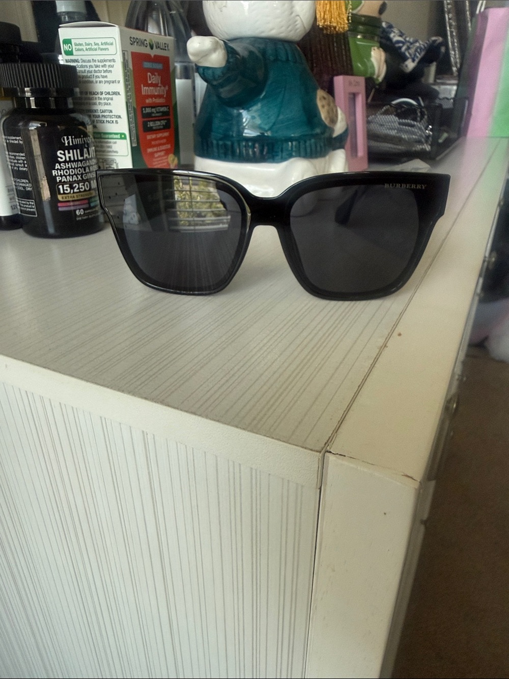 Burberry Black Men's Square Sunglasses with Dark Lenses
